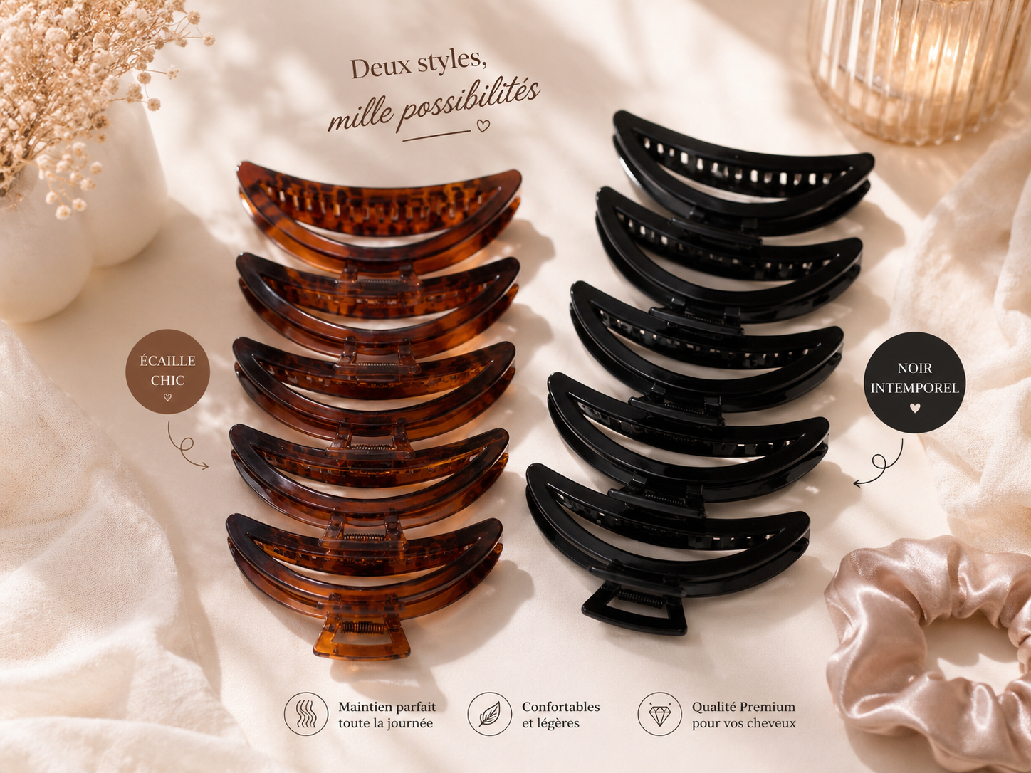 Pinces crabe cheveux grand format