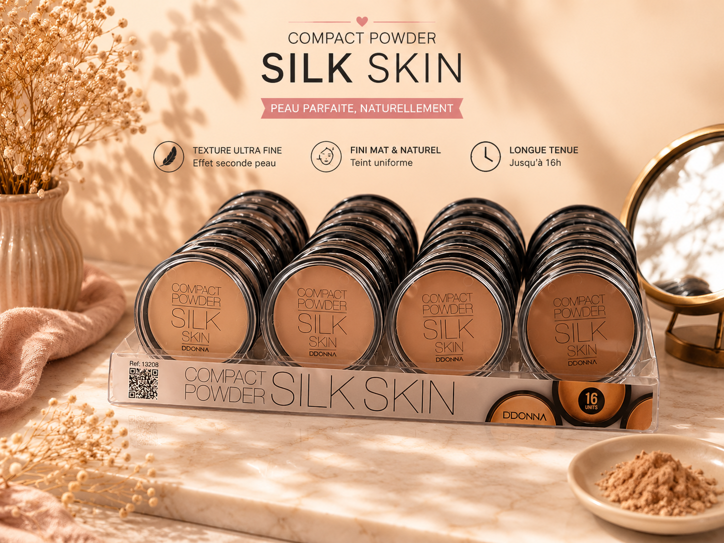 Poudre Compacte Silk Skin – DDONNA – Présentoir 16 pièces